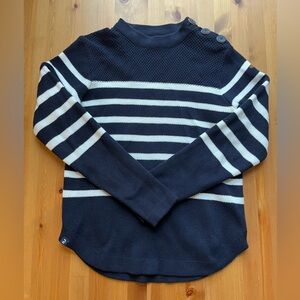 French Navy and White Striped Women's Crewneck Sweater